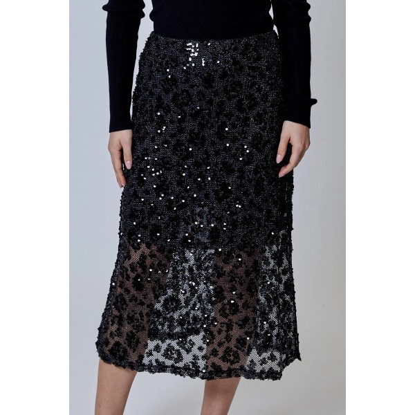 Sequin Leopard Midi Skirt