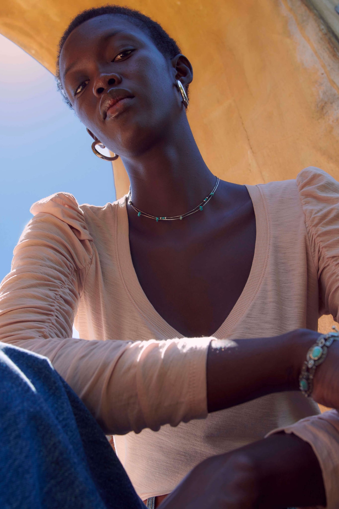 Renee Shirred V neck