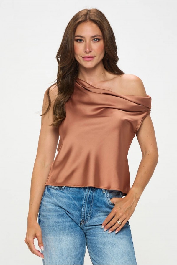 Dropped Shoulder Long Sleeve Satin Top